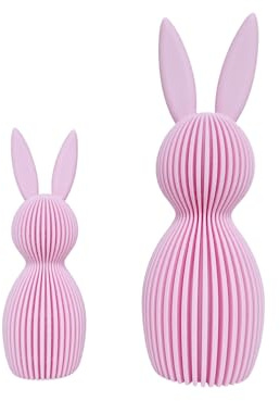 Generisch | Osterhasen Deko Set 2er – Skandinavischer Deko Hase mit Rillenstruktur – Moderne Osterdekoration aus PLA 3D Druck – Frühlingsdeko für Tisch Regal Sideboard – 11 cm & 16 (Pink)