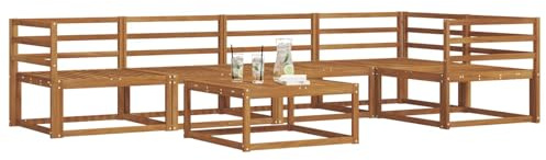 vidaXL Outdoor-Sofagarnitur 6 pcs Natur Massivholz Akazie, Gartenmöbelset, modernes Patiosofa, Robustes modulares Lounge-Set, Outdoor-Sitzgelegenheit für Garten, Poolbereich, Akazienholz