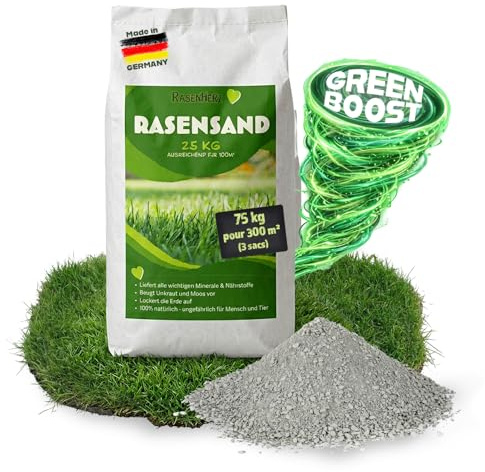 RasenHerz Rasensand für dichten grünen Rasen Bodenverbesserer Diabas petigi | 75 kg für 300m², Nährstoffe, Rasenpflege