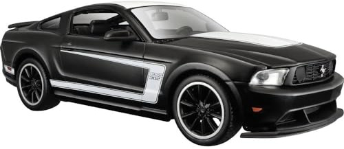 Maisto Ford Mustang Boss 302: Originalgetreues Modellauto 1:24, mit Türen und Motorhaube zum Öffnen, Fertigmodell, schwarz (531269M)