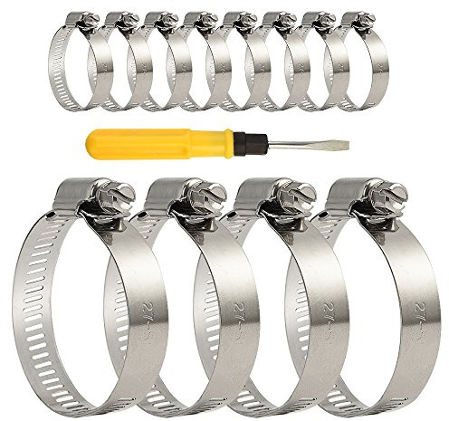 TUPARKA 12 Pcs 27-51mm Hose Clips Adjustable Stainless Steel Worm Drive Hose Clamp with Screwdriver for Home Gas Pipe Flexible Hose Pipe Tube