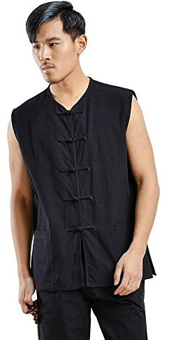 ZooBoo Kung Fu Uniform Vest - Chinese Traditional Qi Gong Martial Arts Wing Chun Shaolin Tai Chi Training Cloths Apparel (Black, XL)
