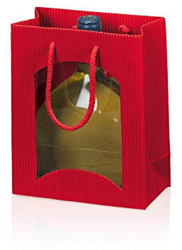 Tragetüte Midi Welle mit Fenster rot für Bocksbeutel; Maße: 170 x 85 x 200 mm; Maße: 20 Stk.