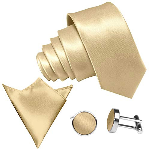 GASSANI 3-Set Krawattenset 29 Satin Farben, 8,5 Cm Breite Krawatte Einstecktuch