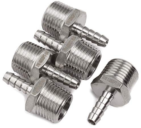 LTWFITTING Stainless Steel 316 Barbed Fitting Connector 1/2-Inch Male BSPT x 1/4-Inch(6mm) Hose Barb Fuel Gas (Pack of 5)