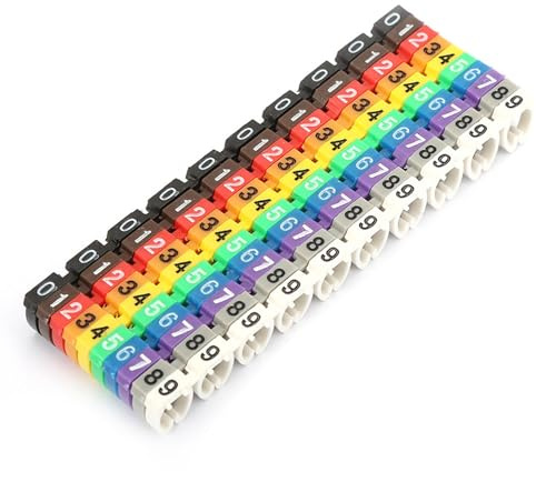 Segnalatore digitale per cavi per tubi 0 a 9 numeri, codice in plastica, con clip colorata per cavi fissi (100 pezzi KCM 6 mm 6 quadrati)