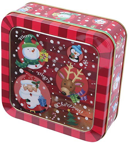 PRETYZOOM Weihnachten Geschenkdose Weißblech Leere Dosen Süßigkeit Kästen 15cm Quadrat Bonbon Plätzchen Kekse Candy Box mit Fenster Geschenkverpackung Vorratsdosen Weihnachtsparty