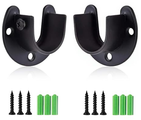 Rise Age Stainless Steel Closet Rod Brackets, 1 Inch Diameter Support 2 Pcs, Heavy Duty Curtain Rod Holder, Black End Support With Screws