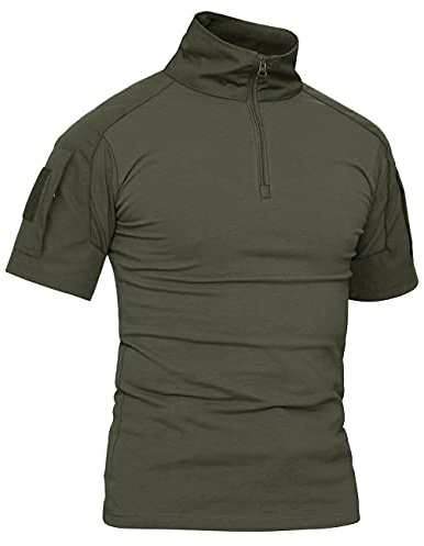 KEFITEVD T-shirt för män, kortärmad militärskjorta, taktisk arméskjorta, kampsport, paintball, militär, skjorta, taktisk, kamouflage, smal passform, sommar, Mörk oliv, 3XL