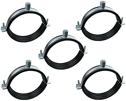 AERZETIX - C49898 - Satz von 5 - Schellen isophonisch - Befestigungshalter mit Dichtung - für Schlauch Ø 2 1/4'' 67-71mm - DIN EN 10111 - aus verzinkter Stahl - zum Anschrauben М8