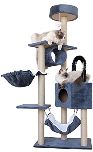 61sisal Seil Catbaum, Multi Level Cat Condo Mit Hängematte & Kratzpfosten, Geeignet Zum Springen Und Ruhen(Color:grau)
