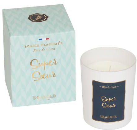 DRAEGER PARIS - Bougie Cadeau blanche Parfumée Rêve de coton Super Soeur - Idée Cadeau Famille, Sœur de coeur, Amitié, Meilleure amie - Made in France - 100% Cire Végétale - 40h de combustion
