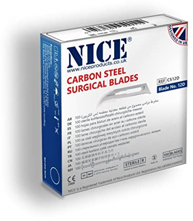 NICE No.12D Sterile Carbon Steel Surgical Blades 100-Piece Set