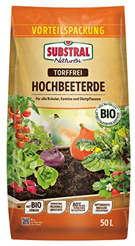 Substral Naturen Hochbeeterde Bio & torffrei 50l, für alle Kräuter, Gemüse und Obstpflanzen im Hochbeet und im Garten
