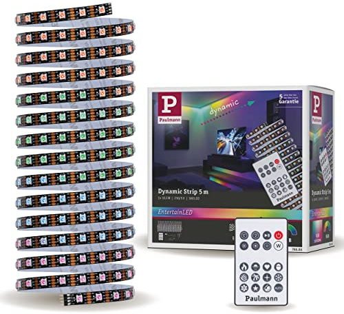 Paulmann 78888 LED Stripe Dynamic Set 5m Dynamic Rainbow RGB IP20 12V DC incl. 1x10,5 Watt dimmbar Lichtband Weiß Kunststoff