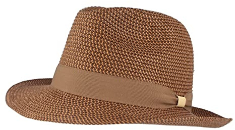 Breiter Strohhut Trilby Sommerhut Sonnenhut aus 100% Papier knautschbar mit Garnitur –Besonders Leicht, Flexibel, Hautfreundlich Bequem L Rost meliert