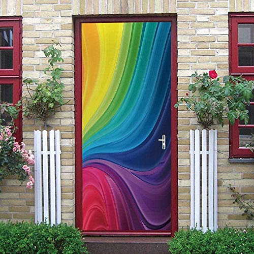 Murales Poster Per Porte 90X200Cm Arcobaleno A Strisce Art Carta Da Parati Adesivo Per Porta 3D Autoadesivo Fotomurali Impermeabile Decalcomanie Famiglia Soggiorno Bagno Decorazione