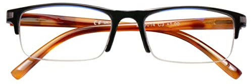 DOOViC Blaulichtfilter Lesebrille Schwarz Rechteckig Halbrahmen Computerbrille Lesehilfe mit Sehstärke für Herren/Damen 2.5