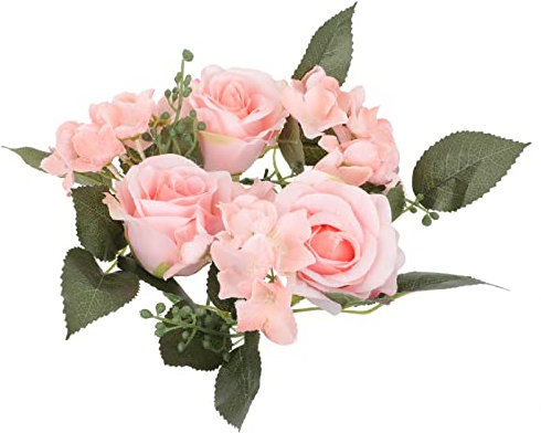 Cabilock Kerzenringe Hochzeit Rosa Künstliche Rosenkranz mit Eukalyptus Blumendekor für Haushalt Tischdekoration Kranz für Fenster Valentinstagsdeko Hochzeitsarrangement 1 Stück Ca 20cm Durchmesser