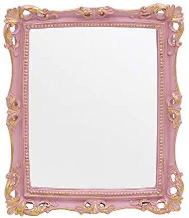 Funerom Dekorativer Vintage-Spiegel, zur Wandmontage oder auf dem Tisch, Make-up-Spiegel, rechteckig, 27,9 x 24,1 cm, Rosa