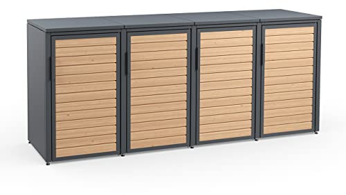 MEISTERBOX Forst - 4er Mülltonnenbox - Mülltonnenverkleidung mit Flachdach - Mülleimerunterstand 240L - Holzelemente