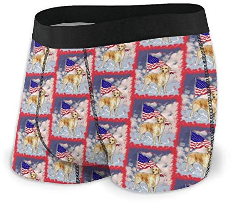 Herren Boxershorts Golden Retriever und Flagge Unterwäsche Stretch Boxershorts mit Tasche, Schwarz , M