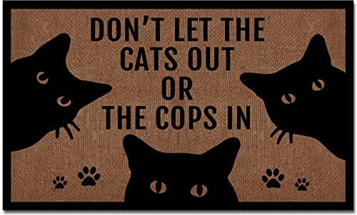 WutePade Fußmatte mit Aufschrift Don't Let The Cats Out Or The Cops in Hello Goodbye, Fußmatten für den Inneneingang, Dekorationen, Weihnachtsmatte, für den Innen- und Außenbereich, 76,2 x 45,7 cm
