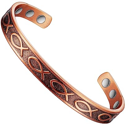 Bracciale per artrite per terapia magnetica in rame puro da uomo, allevia efficacemente l'emicrania, il magnete da 3500 Gauss ha un evidente effetto sulla sindrome del polso (A)
