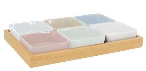 REMEMBER 6 Schalen mit Holztablett Nr.2 - B 33 x T 22 - Buntes Schalen-Set