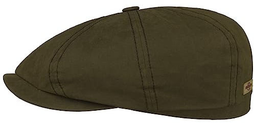 Stetson Hatteras Waxed Cotton Flatcap Klassische Stoffmütze Herren Herbst Winter Oliv M (56-57 cm)
