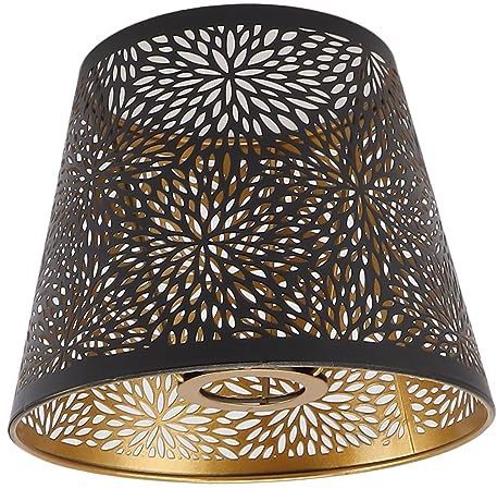 Tuwei Lampenschirm, Starke Lichtdurchlässigkeit, Lampenschirmabdeckung aus Schwarzem Metall, Hohles Eisen mit Goldenem Innenmuster für Tischlampe