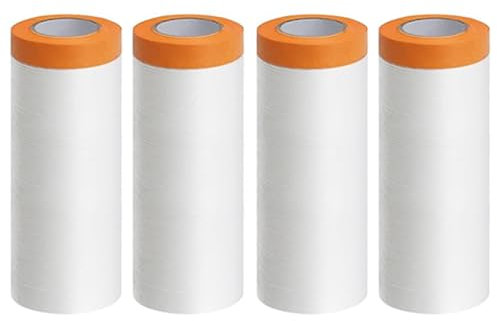 Abdeckfolie, Staubschutzfolie, Rolle, 4 Rollen, 110 cm x 20 m, selbstklebende Lackier-Abdeckfolie, staubdichte Abdeckfolie, wasserfeste Abschirmung, Abdecktuch für Möbel, Schränke, Autolackierung