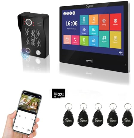 TUYA 1080P Video-Türsprechanlage für Wohnung, Türklingel, 25,4 cm (10 Zoll), kabelgebundener Touch-Monitor, unterstützt Fingerabdruck, RFID-Karte, Passwort-Entsperrung