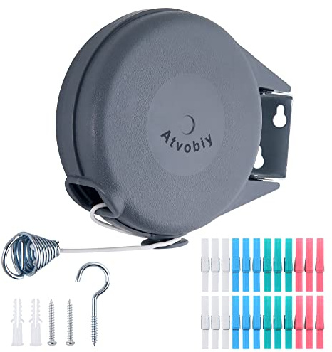 Atvobiy Retractable Clothesline Outdoor Heavy Duty Clothes Line Retracting Indoors for Drying Clothes Portable Clothesline 40 Feed Laundry line with 24 pcs Clothespins