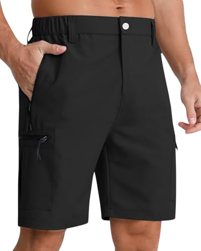 LVCBL Herrshorts vandringsbyxor herr korta byxor lätta snabbtorkande cargobyxor, svart, L
