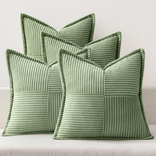 MIULEE 4er Set Kordsamt Kissenbezüge Weich Dekokissen Dekorativ Kissenbezug Modern Kissenhülle Sofakissen Zierkissen Couchkissen für Wohnzimmer Schlafzimmer Grün 45x45 cm