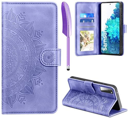 EASDNB Lederhülle für Samsung Galaxy S20 FE Hülle, Handyhülle für Galaxy S20 FE Flip Wallet PU Leder Case [Kartenfach] [Magnet] [Ständer] Prägung Klapphülle Schutzhülle für Samsung S20 FE, Lila