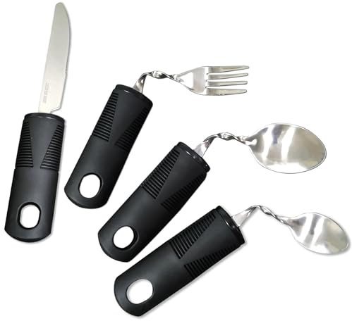 JKYVAA Bendable Cutlery for Disabled Hands Set of 4, Easy Grip Disability Aids Cutlery Set, Weighted Bendable Cutlery, with Knife Fork Spoon ​for Disabled Hands for Disabled People Elderly Parkinson