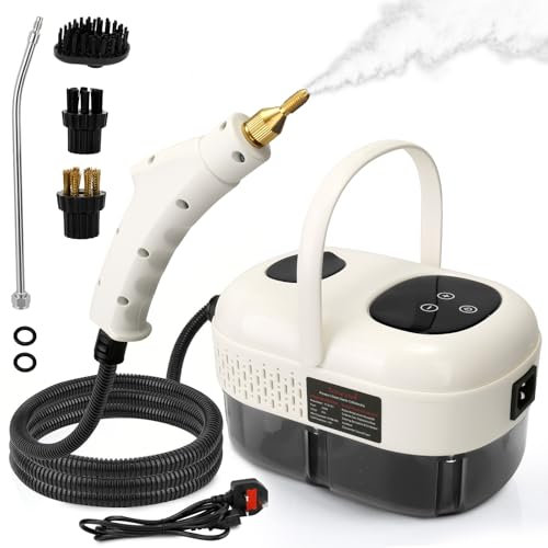 Steam Cleaners, 2500W Handheld Steam Cleaner with Smart Touch, Portable Steamer Cleaning Machine with 3 Brush Heads, Steamer for Cleaning Grout Tile Car Living Room Kitchen Bathroom (White)