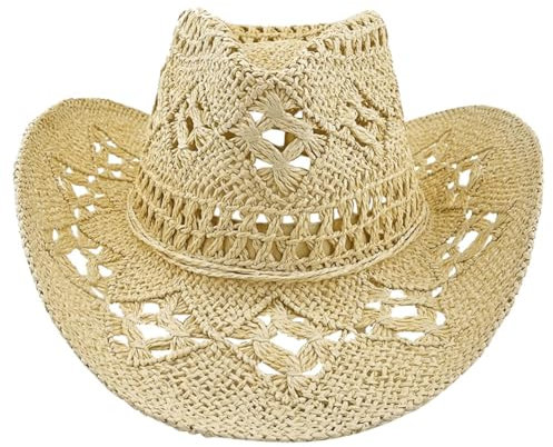 Begchy Cowboyhut aus Stroh für Damen, Western-Cowgirl-Hut für Urlaub, , faltbar, Urlaub, Strand, Sonnenhut mit breiter Krempe, einfache Installation, einfach zu bedienen, C Camel, camel,