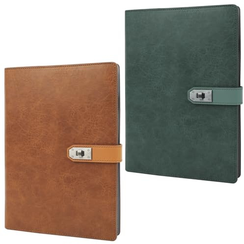 Skycase A5 Ringbuch aus PU-Leder, 6-Ring Loseblatt-Notizbuch, Nachfüllbarer Planer & Ordner, Dunkelgrün+Braun– Elegantes Notizbuch für Büro, Schule und Studium