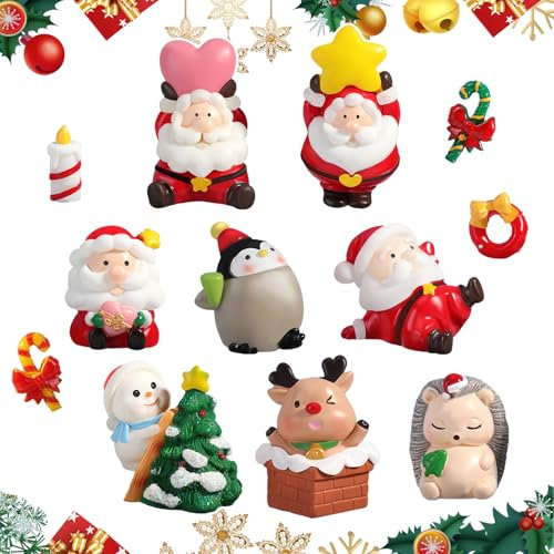 12Pcs Fournitures de Décorations de Gâteaux Noël,Mini Jouet Père Noël Figurines, Gâteau Toppers Cupcake Décoration pour Fête Christmas Baby Shower Fête à Thème de la Animaux à la Élan Enfant Cadeau