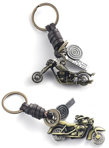 Porte-clés Moto en Métal et Cuir, Cadeau Personnalisé pour Motocyclistes, Porte-bonheur pour une Conduite Prudente