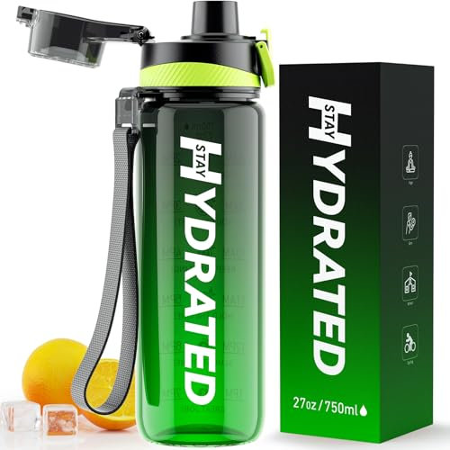 Mevoly Borraccia 750 ML, Borraccia Palestra con Orari per Bere, Borraccia Sportiva Motivazionale 0,75 L senza BPA, Antigoccia, Trasparente Bottiglia Acqua per Ufficio, Scuola, Trekking