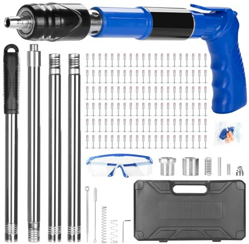 Beton Nagelpistole,Nagelpistole Kit mit 120pcs Nägeln, manuelle Stahl Nagelpistole Werkzeug mit 4 erweiterten Polen,Tragbare Decke Beton Nagelpistole Kit (Blau)