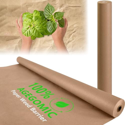 Barrera biodegradable contra malezas, 4 x 100 pies, papel de jardín resistente, control de malezas, tela de paisaje, barrera de malezas para malezas, rollos de papel de jardín para césped al aire