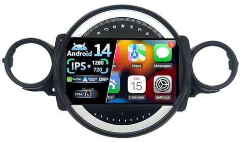 Android 14 Radio Coche 2 DIN 9 Pulgadas HD Pantalla Táctil para BMW Mini 2007-2015 con Bluetooth GPS Navi WiFi FM Radio Carplay Inalámbrico/Android Auto Control del Volante(W-1(2G+32G))