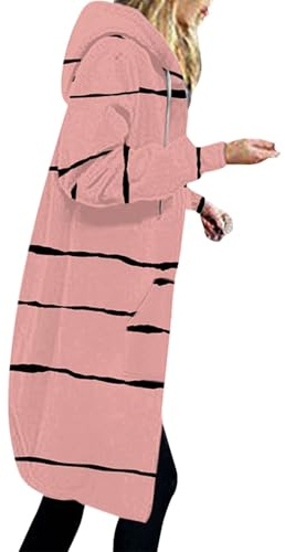 Donna Piumino Cappotto cardigan da donna, giacca con cappuccio, tasca calda, casual, con cerniera Giacca Lunga Donna Invernale Giubbotto Invernale (Rose Gold, L)