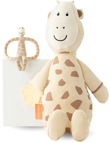 Matchstick Monkey Geschenkset – Beißring & Plüschtier – Baby Zahnungshilfe mit weichen Noppen – Kuscheltier mit Beißapplikation – BPA-frei & aus weicher Baumwolle – ab 3 Monaten (Gigi Giraffe)