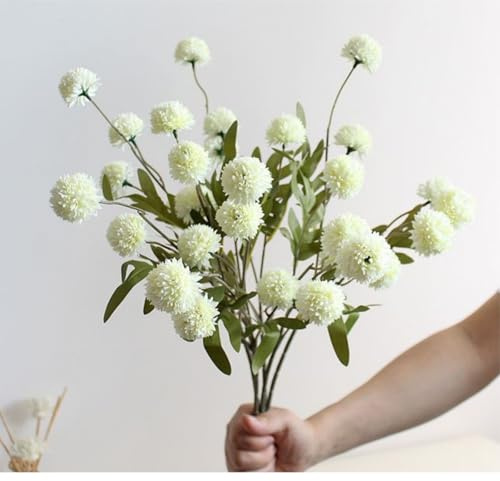 OUKEYI 8 pcs Bulk Fake Mini Chrysanthemums Ball, Faux Silk Pompon Mum Artificial Flowers with Stems for DIY Bouquet Centerpieces Wedding Fillers (White)